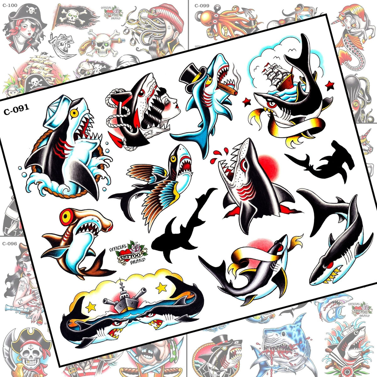 SHARKS & PIRATE TATTOO FLASH SET — image 1