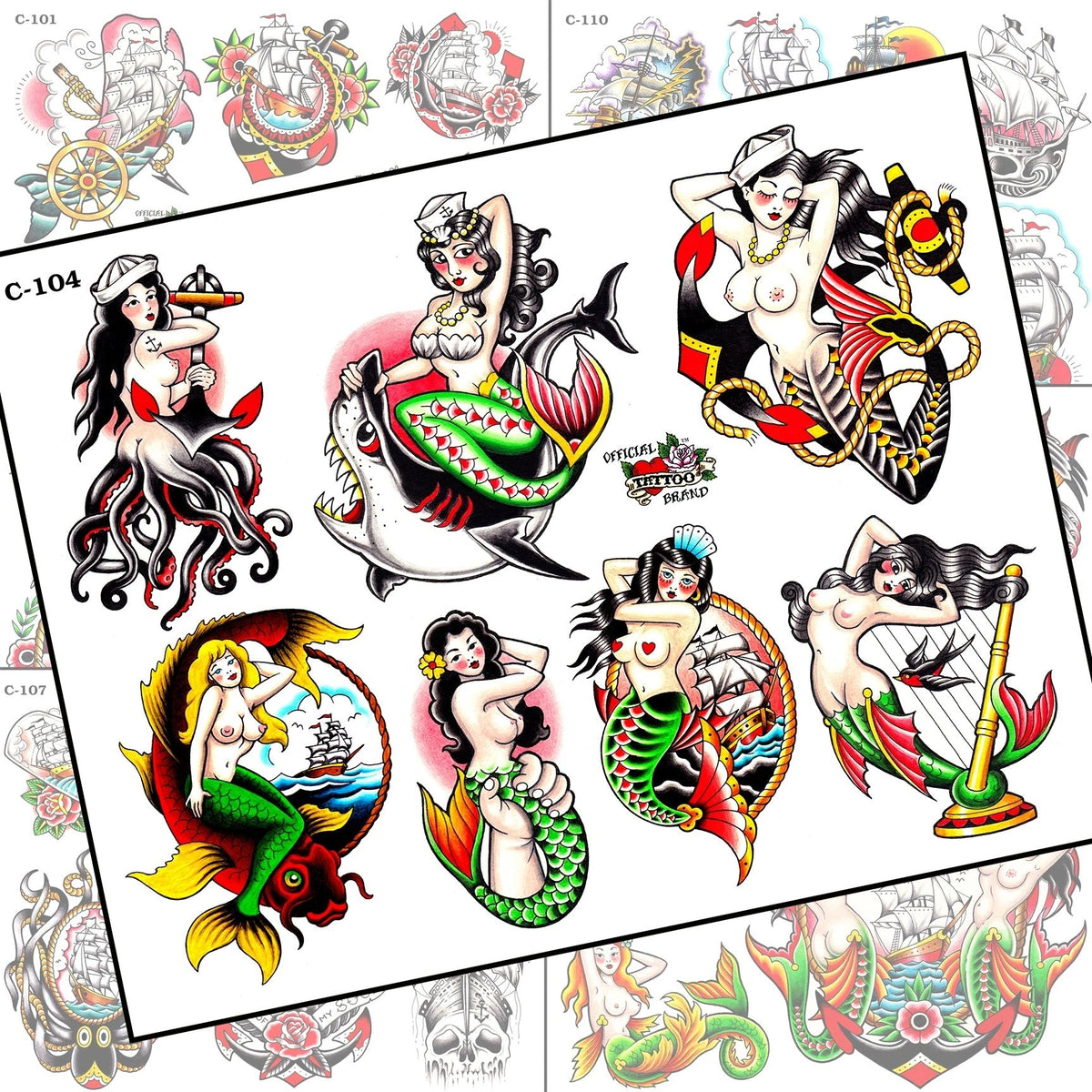 SHIPS & MERMAID TATTOO FLASH SET — image 1